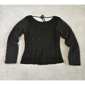 Scala Long Sleeve Beaded Silk Top